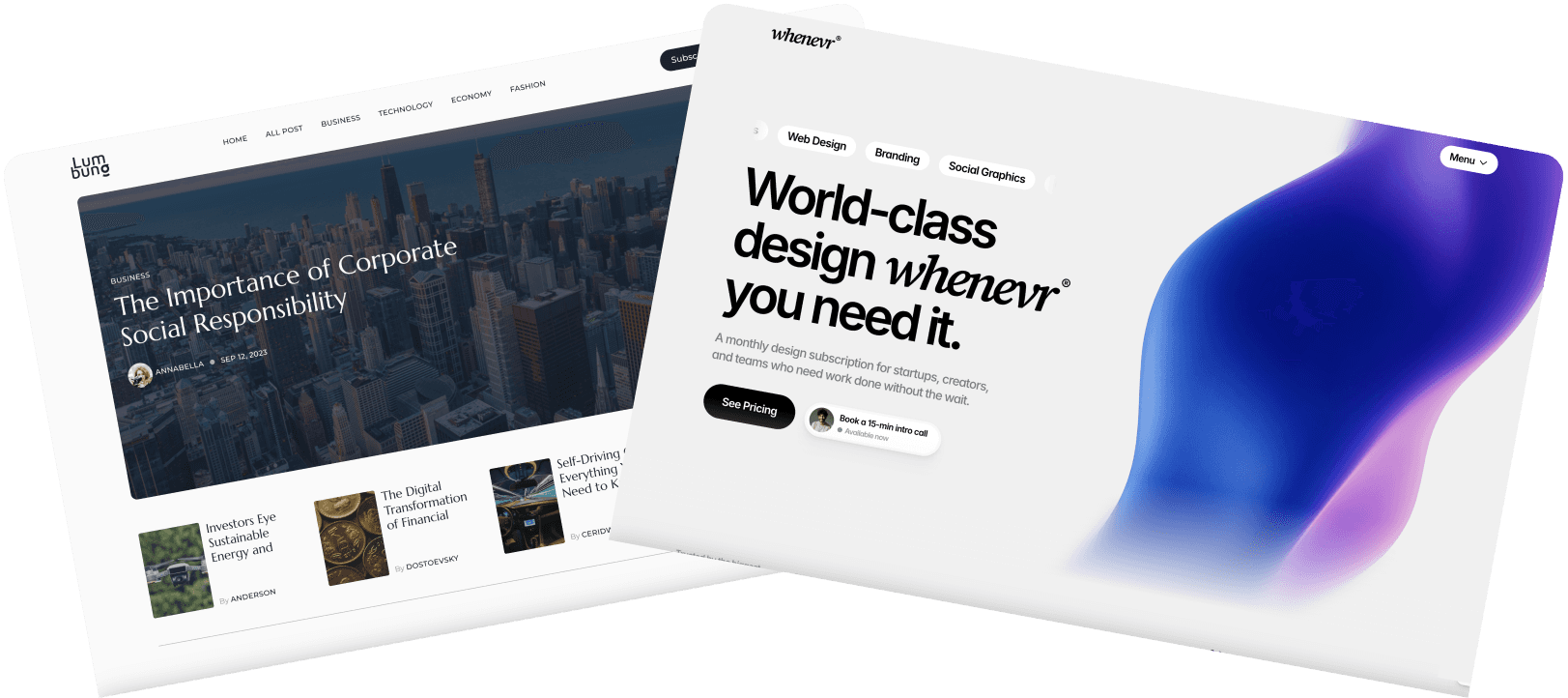 Example business websites analyzed